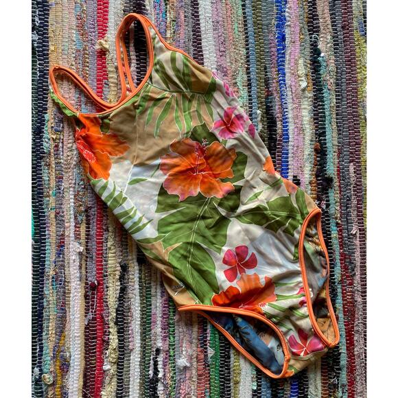vintage 90s SPEEDO Hawaiian Print REVERSIBLE SWIMSUIT xs/0 tropical photo y2k - Picture 8 of 10